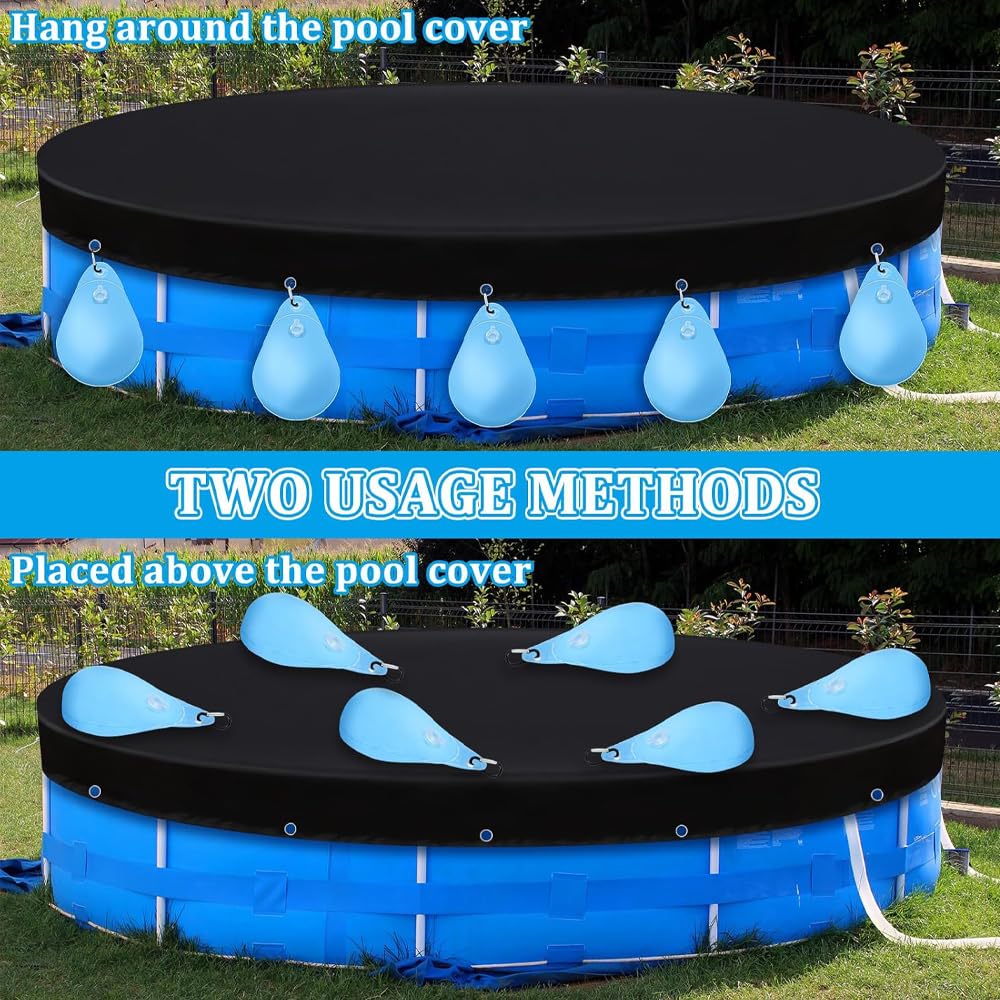 16 Pack Pool Cover Weights with Hooks,Above Ground Pool Cover Weights,Thick PVC Pool Leakproof Water Bags,Pool Cover Hanging Bag,Antifreezing Winter Pool Cover Weights
