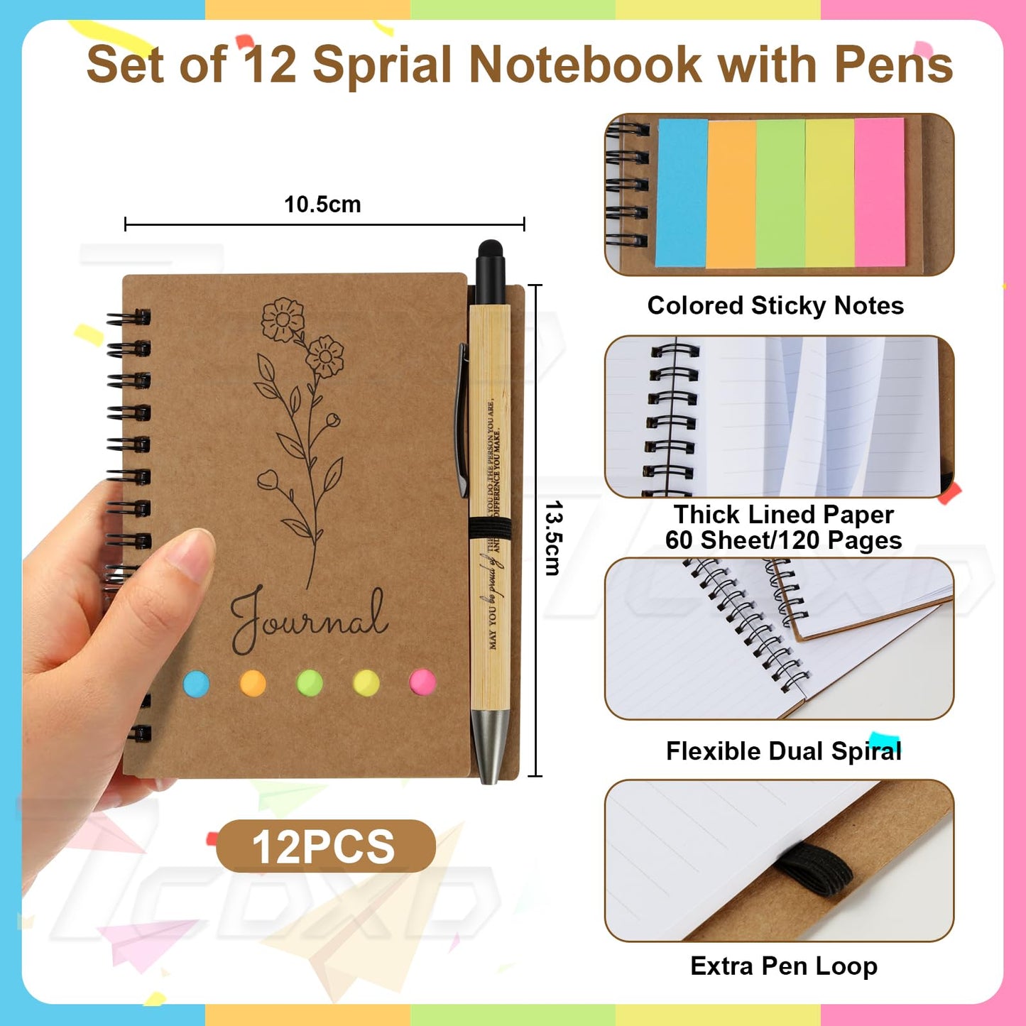 12 Sets Thank You Gifts, Employee Appreciation Gifts, Inspirational Notebooks With Sticky,Inspirational Pens And Gift Bags,Mini Motivational Notebooks for Employee Teacher Staff Coworker