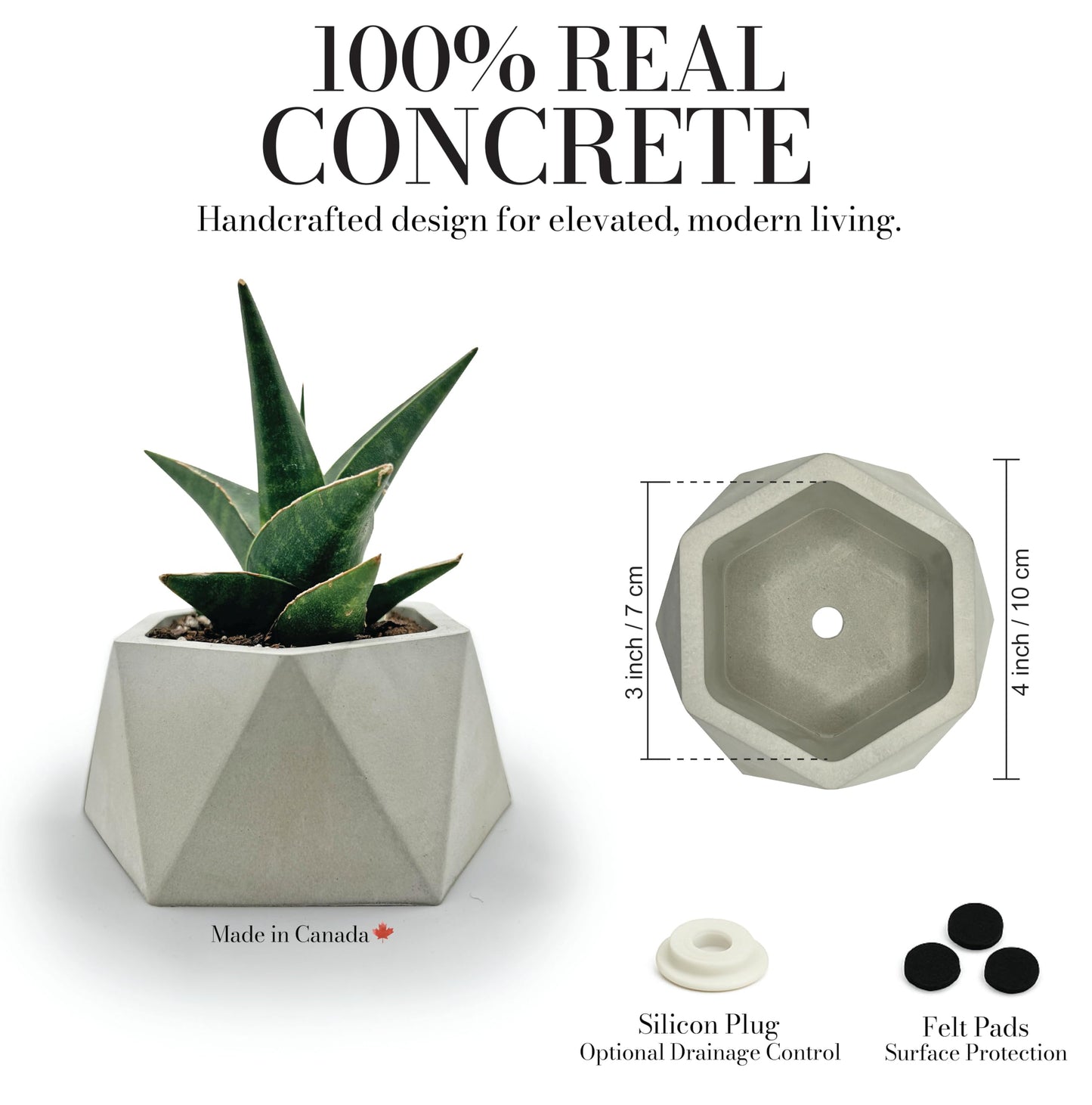 UpBiggin Concrete Plant Pots – Set of 2, 3 Inch Hexagonal Succulent Planters with Drainage – Small Flower Pots for Indoor Plants, Cactus & Herbs – Modern Home Décor, Pot Plante Intérieu
