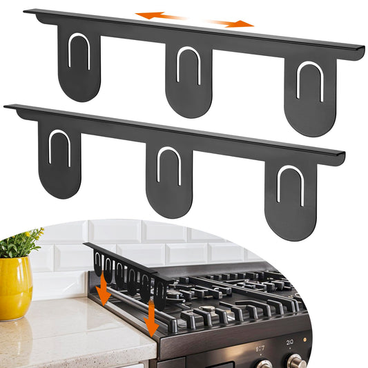 RECAPS Stainless Steel Extendable Stove Gap Covers Fliter 13.8"to 27.5"in, Stove Side Gap Covers for Kitchen, Heat Resistant Oven Crack Guard for Counter (2 Packs，Black）