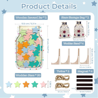 Rolzchoy 2 Pack Star Reward Jar Set, Magnetic Reward Jar for Classroom Reward System, Toddlers Potty Home Training Reward, Kids Incentive Behavior Management for Boys Girls