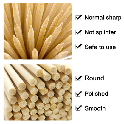 BLUE TOP Natural Bamboo Skewers 12inch Φ=4mm Pack 200;Bamboo Sticks for Grilling, BBQ, Kabob,; Candy Sticks for Fruits, Candies, Chocolate Fountain, Appetizer, Plant Sticks for flower tomato growth