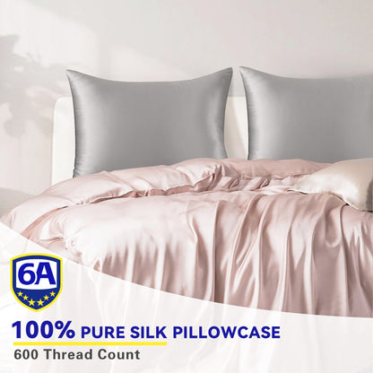 100% Mulberry Silk Pillowcase Pure,21 Momme Both Side Real Silk Pillowcases Hidden Zippered Slip Silk Pillowcase Hypoallergenic Soft Breathable for Hair, Skin and Good Sleep（Grey, Standard：20"x26"）
