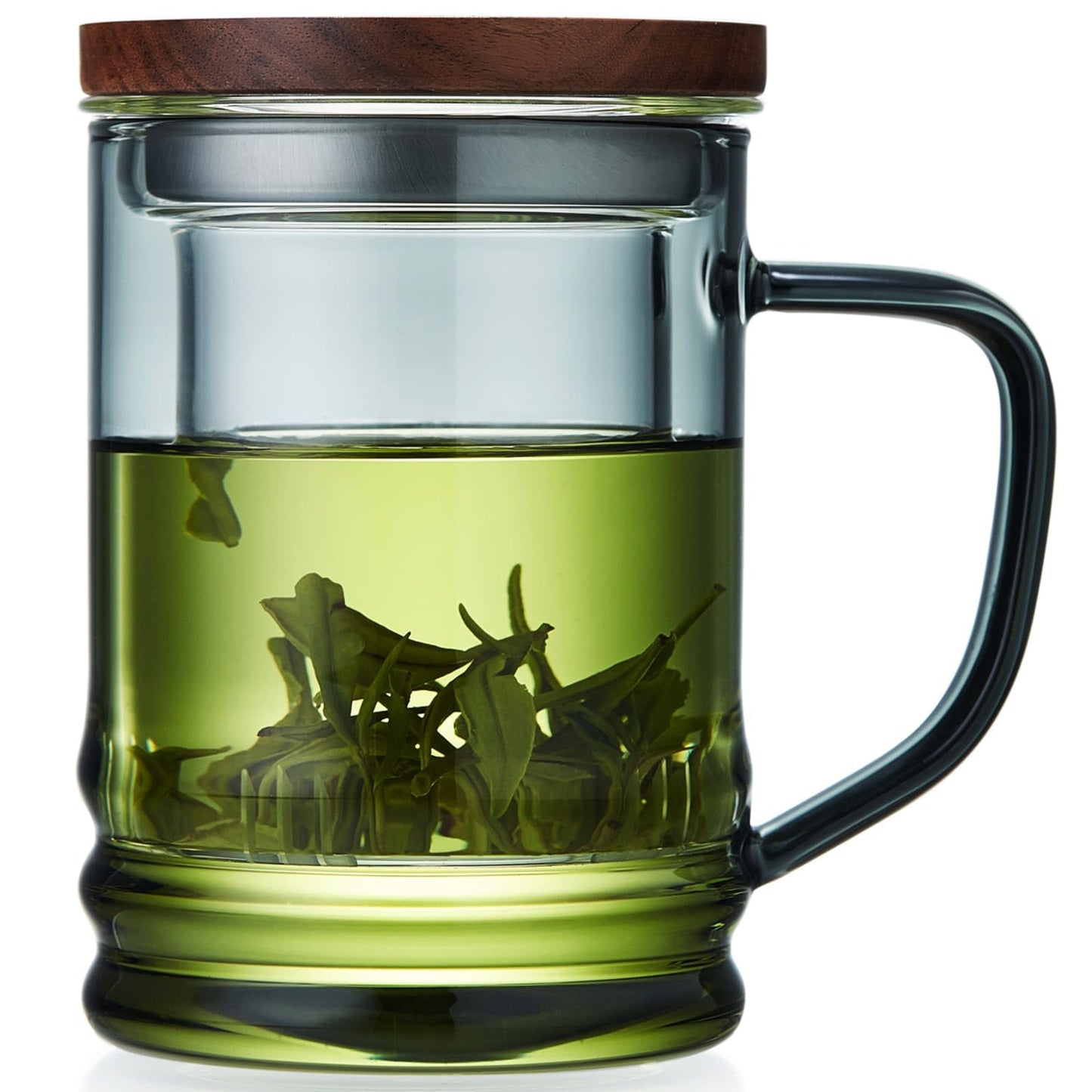Unbreakable Glass Tea Cup with Infuser and Lid - 15oz Tea Mug for Loose Leaf Tea, Infusion Mug with Glass Filter and Wooden Lid