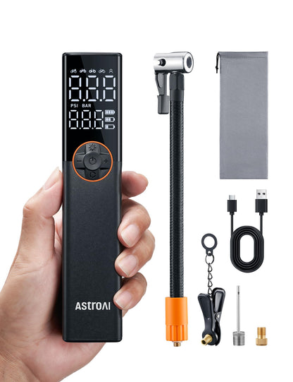 AstroAI L8 Electric Bike Pump, Portable Bicycle Tire Inflator with Pressure Gauge and Auto Shut-Off, 150 PSI Powerful Motor Mini Air Pump for Road, Mountain & E-Bike with Presta and Schrader Valves