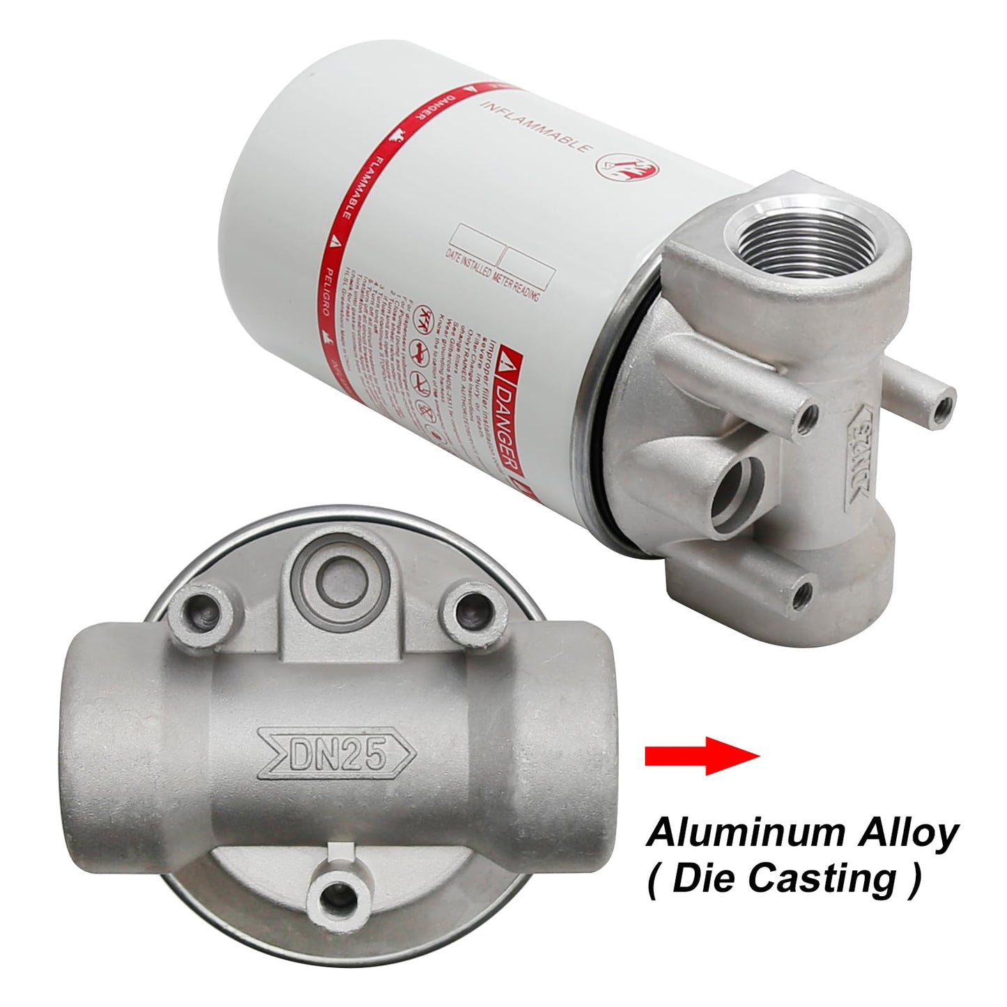 VIKKSAER 1" NPT Fuel Filter Aluminum High Flow, 30 Micron Spin-on Cartridge Style for Mobile & Stationary Fuel Pump Tanks Boat