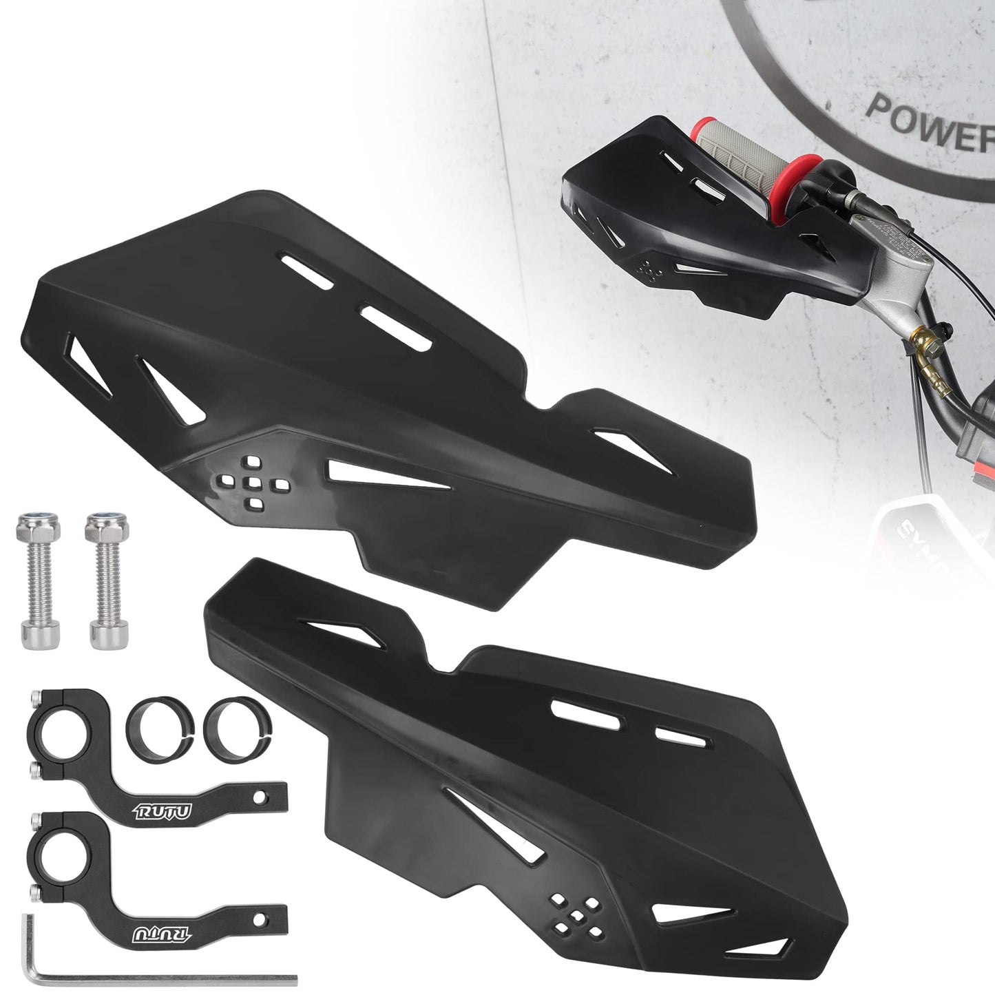RUTU Dirt Bike Handguards 7/8 Inch 22mm,Motorcycle Handguards with CNC Bracket Pair Fit for Dirt Pit Bikes, Motocross, ATV, CRF KLX KX LTR TRX SX SXF EXC XCW Grizzly,Scooter,Hawk 250 - Black