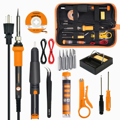 TOWOT Soldering Iron Kit, Electronic Soldering Iron 60W Adjustable Temperature, Desoldering Pump, Tin Wire