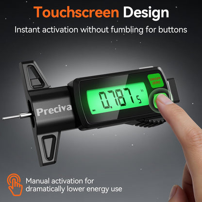 Preciva Rechargeable Tire Tread Depth Gauge, Touch Screen Digital Tire Depth Gauge with Lighting, in/MM/F Conversion, IP54 Waterproof, Auto Power Off, for Tread Depth, Brake Shoe and Pad Wear
