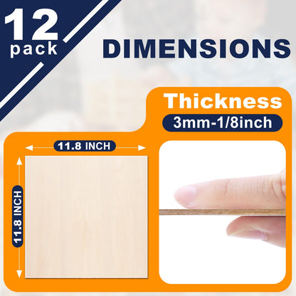 Yalumo Basswood Sheets 12 x 12 x 1/8 Inch, 12 Packs Plywood Sheets Unfinished Wood for Crafts 3mm Thick Basswood for Laser Cutting, Diy Architectural Models, Engraving, Wood Burning, Painting