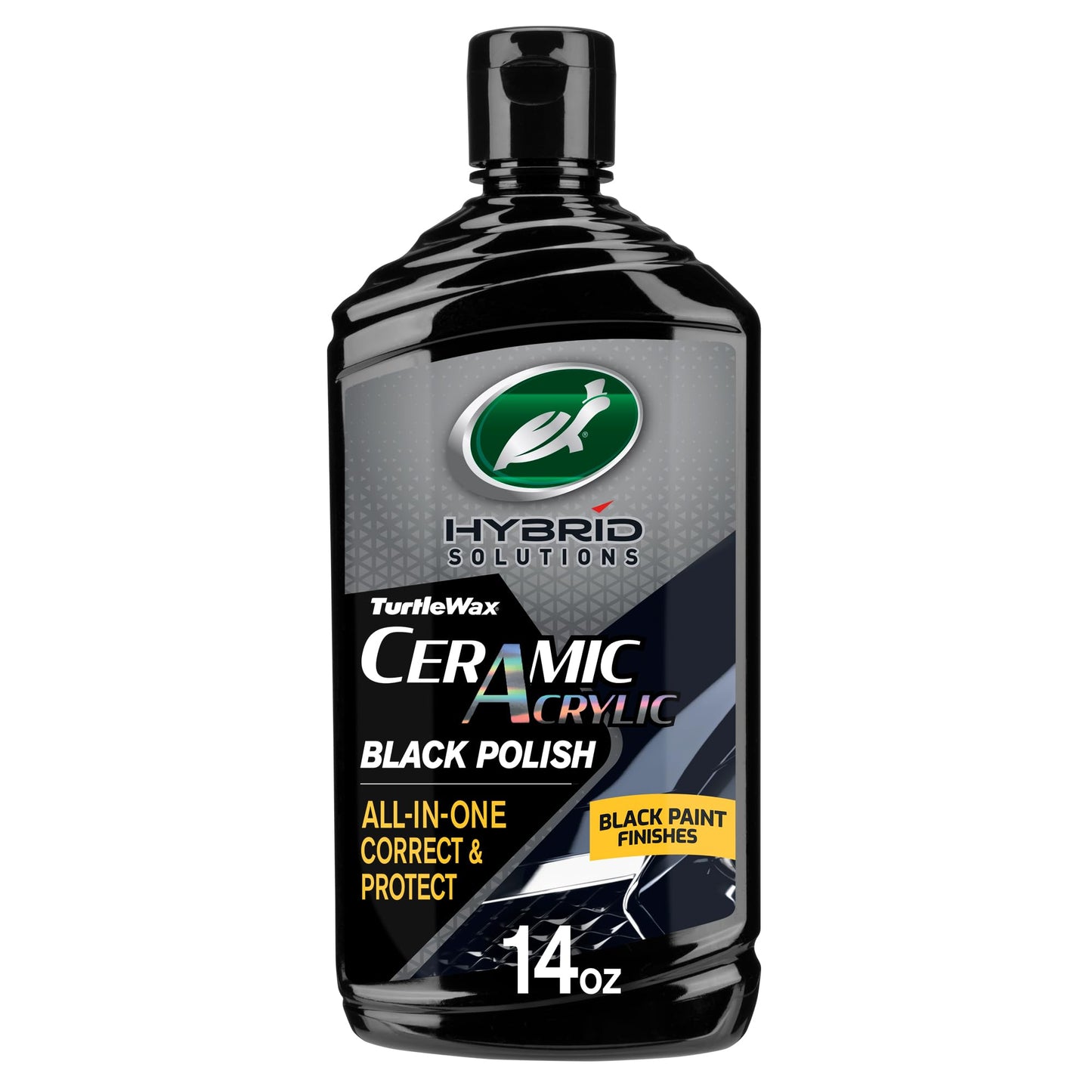Turtle Wax 53448 Hybrid Solutions Ceramic Acrylic Black Polish and Wax Formulated for Black Car Paint, Removes Surface Scratches and Swirl Marks, Provides Water Repellency, 14 oz. (Pack of 1)