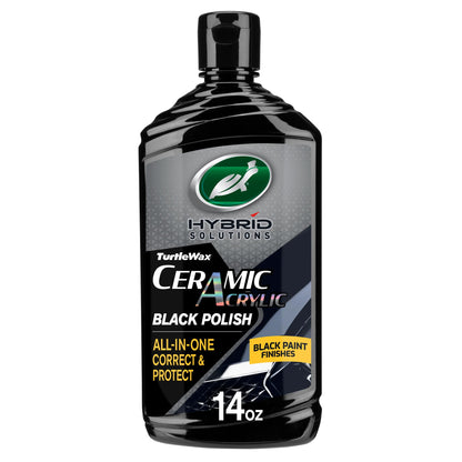 Turtle Wax 53448 Hybrid Solutions Ceramic Acrylic Black Polish and Wax Formulated for Black Car Paint, Removes Surface Scratches and Swirl Marks, Provides Water Repellency, 14 oz. (Pack of 1)