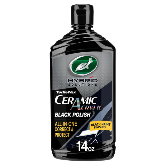 Turtle Wax 53448 Hybrid Solutions Ceramic Acrylic Black Polish and Wax Formulated for Black Car Paint, Removes Surface Scratches and Swirl Marks, Provides Water Repellency, 14 oz. (Pack of 1)
