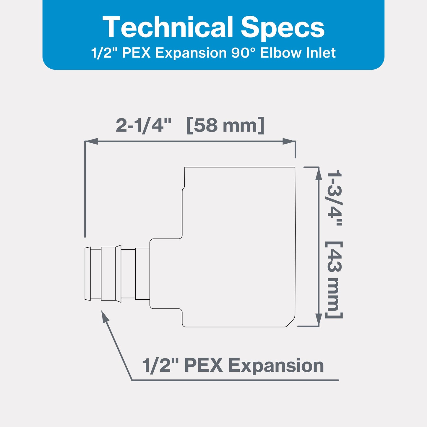 Aquor 1/2 inch PEX F1960 Expansion 90 Degree Elbow Stainless Steel Inlet, Pipe Fitting Accessory, Installation Part for Aquor House, RV, and Boat Hydrants