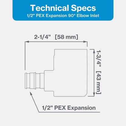Aquor 1/2 inch PEX F1960 Expansion 90 Degree Elbow Stainless Steel Inlet, Pipe Fitting Accessory, Installation Part for Aquor House, RV, and Boat Hydrants