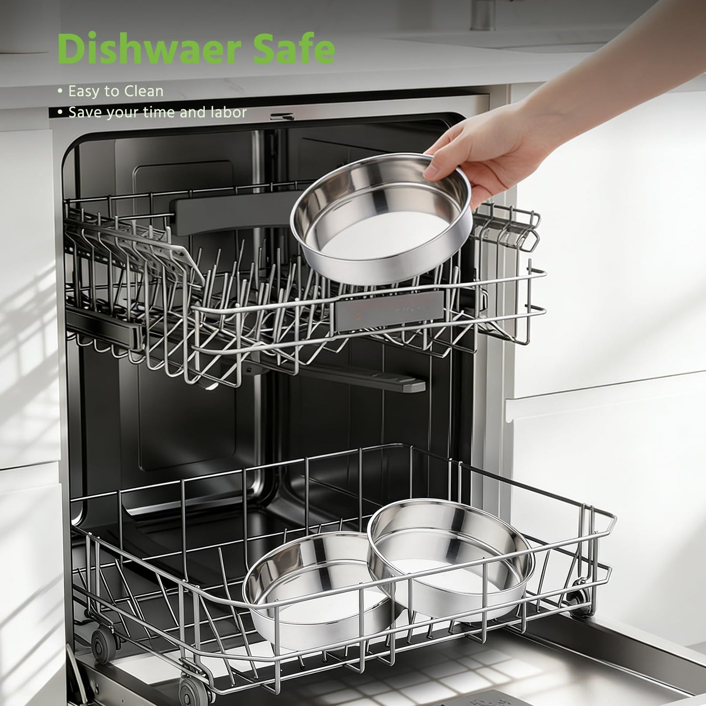 8 Inch Cake Pan Set of 3, E-far Stainless Steel Round Layer Cake Baking Pans, Non-Toxic & Healthy, Mirror Finish & Dishwasher Safe