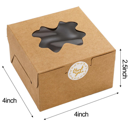 ZEAYEA 150 Pcs Small Bakery Boxes with Window, 4x4x2.5 Inch Treat Boxes for Gifting, Mini Dessert Boxes for Cupcakes, Chocolate, Strawberries, Muffins, Pastry