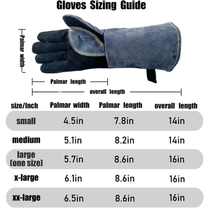 WZQH 16 Inches,932℉,Leather Forge Welding Gloves, Heat/Fire Resistant,Mitts for BBQ,Oven,Grill,Fireplace,Tig,Mig,Baking,Furnace,Stove,Pot Holder,Animal Handling Glove.Black-Gray