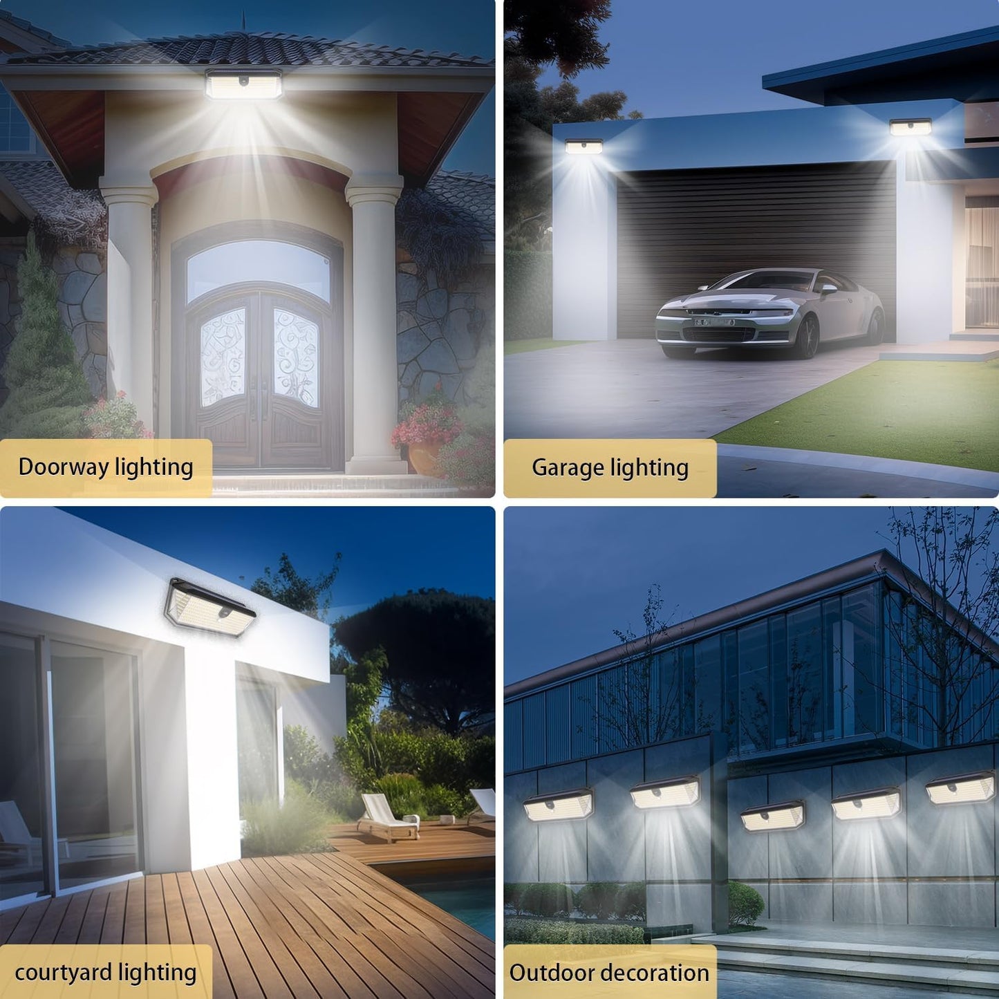SyouHome Solar Motion Sensor Lights Outdoor, 4000LM 380 LED Solar Lights Outdoor, IP65 Waterproof 3 Modes 270° Wide Angle Solar Security Lights for Yard, Garage, Garden, Deck（2 Pack）
