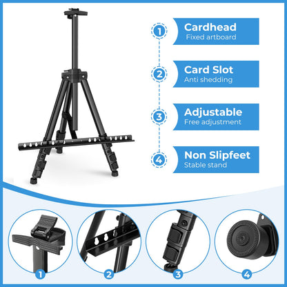 66" Artist Easel, Ohuhu Aluminum Field Easel Stand with Bag for Table-Top/Floor, Black Art Easels with Adjustable Height from 21" to 66" Back to School Art Supplies Great Gift for Student Children