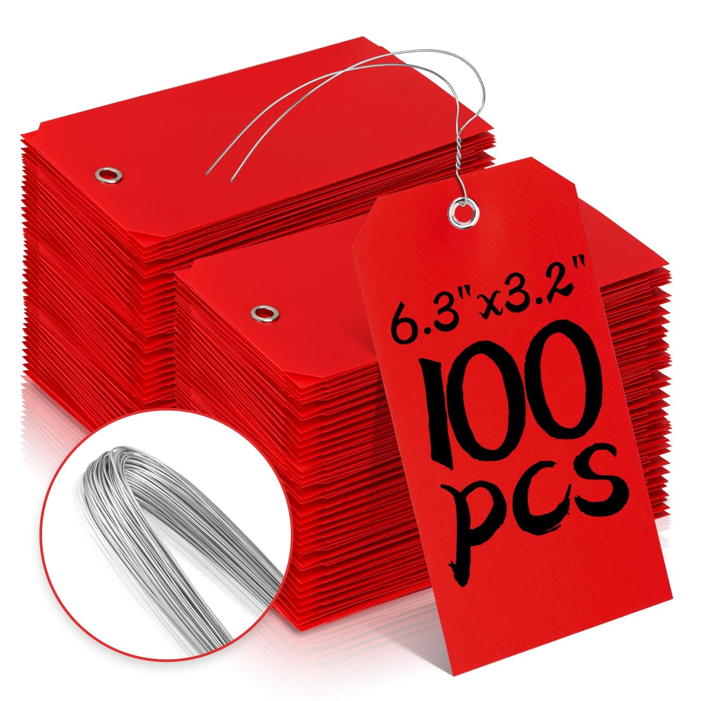XUWAIDSGN 100Pcs Yellow Plastic Shipping Tags, 4 3/4" x 2 3/8", Writable, Durable, Waterproof (100, Red, 6 1/4" x 3 1/8")