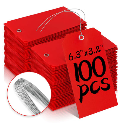 XUWAIDSGN 100Pcs Yellow Plastic Shipping Tags, 4 3/4" x 2 3/8", Writable, Durable, Waterproof (100, Red, 6 1/4" x 3 1/8")