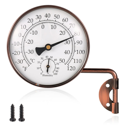 4 Inch Brass Outdoor Thermometer with Humidity Gauge, Analog Swivel Temperature Gauge Decorative Outdoor Thermometer for Patio Window Greenhouse Garage Garden Decor