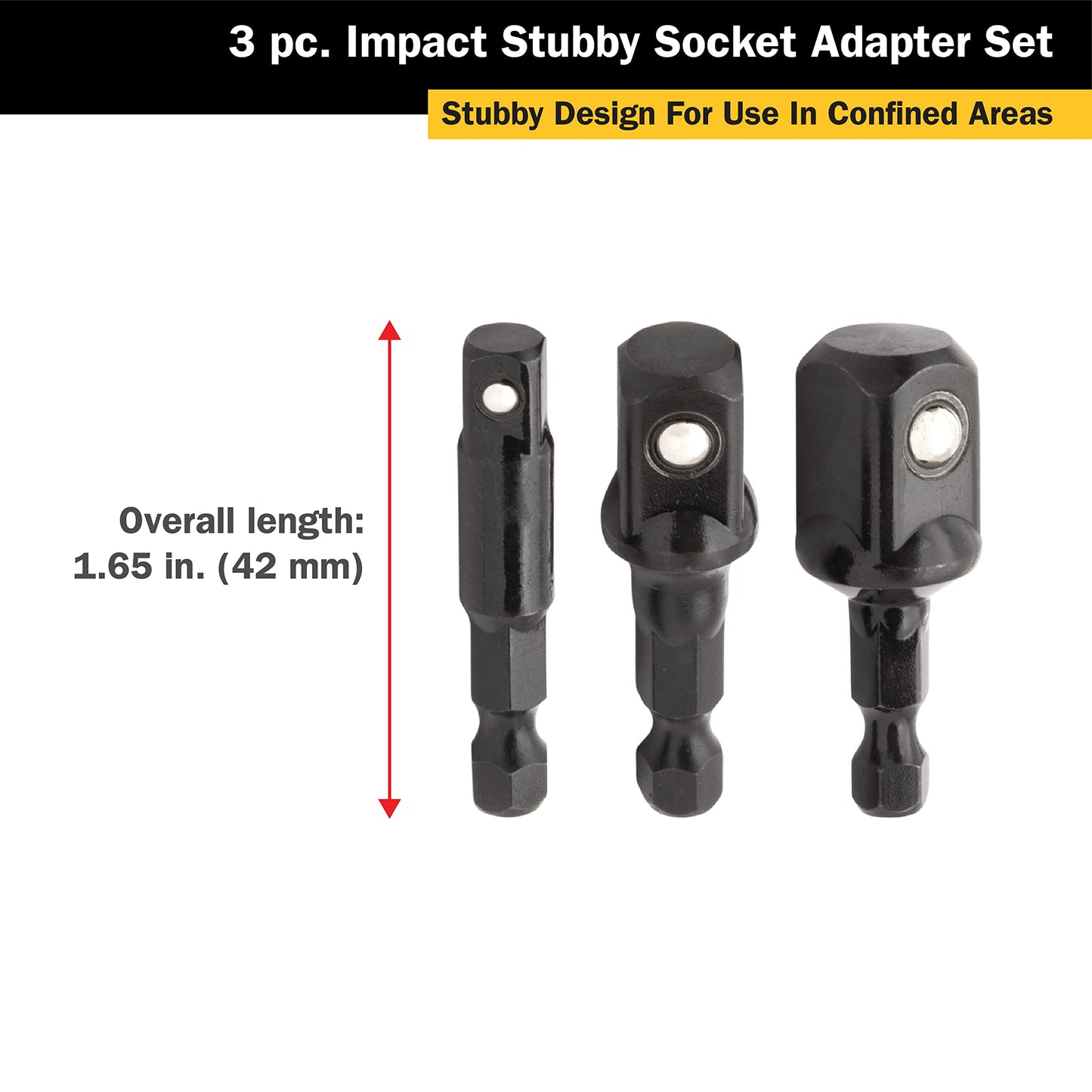 TITAN 12061 3-Piece Stubby Impact Socket Adapter and Extension Set
