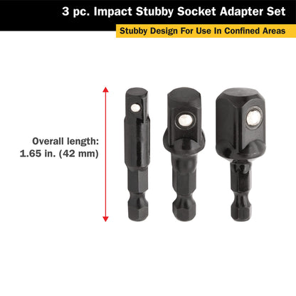 TITAN 12061 3-Piece Stubby Impact Socket Adapter and Extension Set