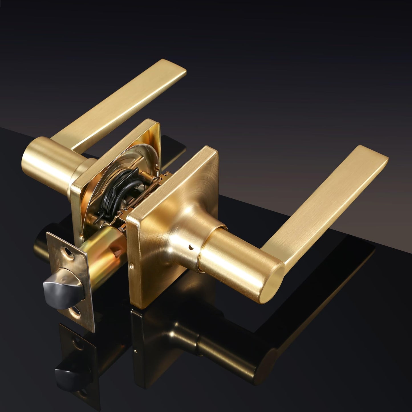 Leydebong 1 Pack Gold Door Lever Modern Brushed Door Knobs Keyless Hallway Closet Passage Door Levers for Interior Door Use