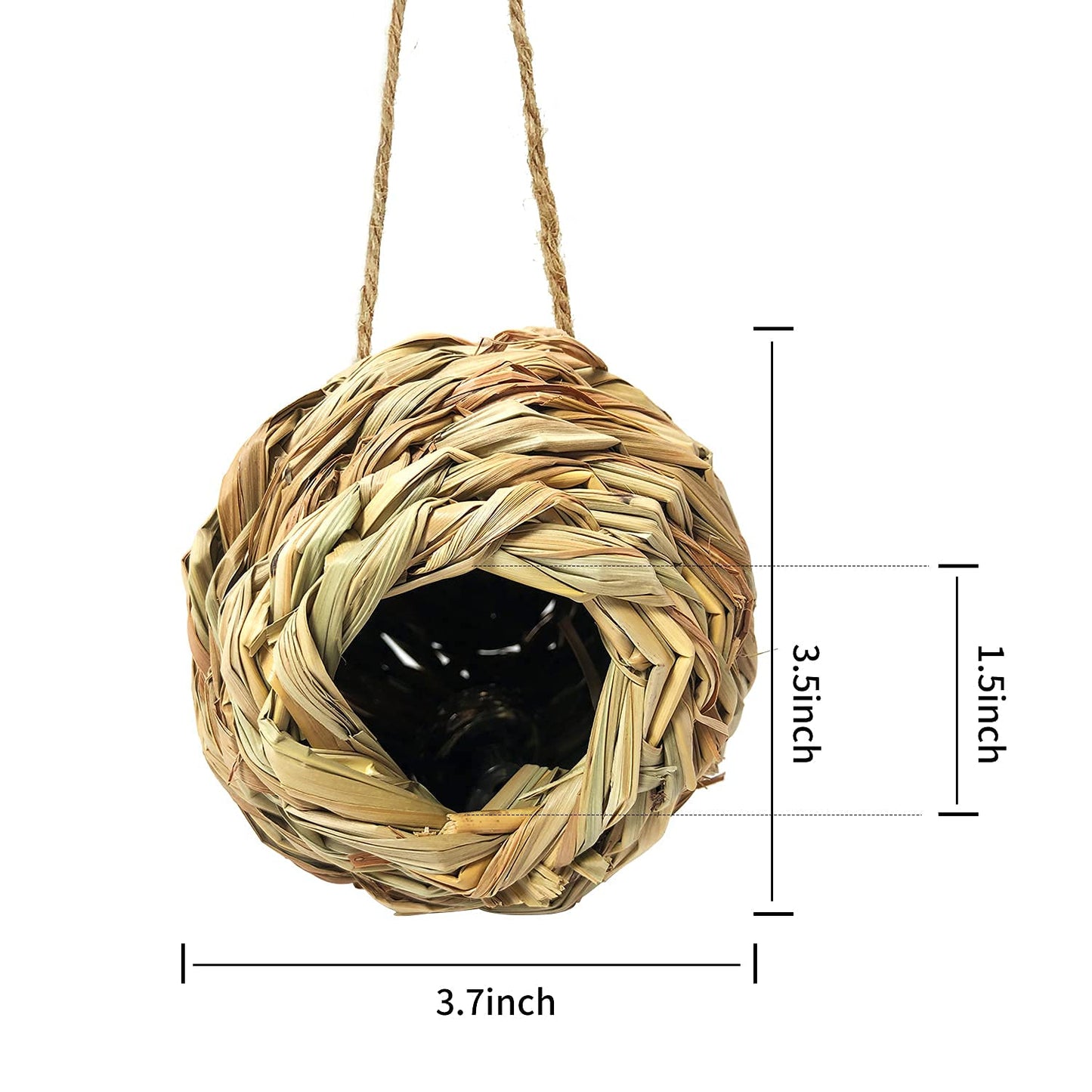 Puninoto Humming Bird Houses for Outside Hanging, Natural Grass Hanging Bird Hut, Hand Woven Hummingbird Nest, Large Wren Finch Bird House for Garden Window Outdoor Home Decoration, 3 Pack