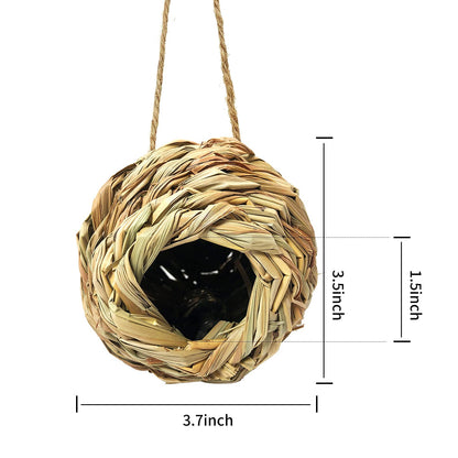 Puninoto Humming Bird Houses for Outside Hanging, Natural Grass Hanging Bird Hut, Hand Woven Hummingbird Nest, Large Wren Finch Bird House for Garden Window Outdoor Home Decoration, 3 Pack