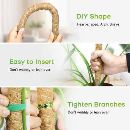 SYCARON Moss Pole, 2Pcs 48 Inches Moss Pole Plant Support Monstera, Coco Coir Plant Support Stakes for Medium/Large Climbing Plants, Indoor/Outdoor Plants Growth