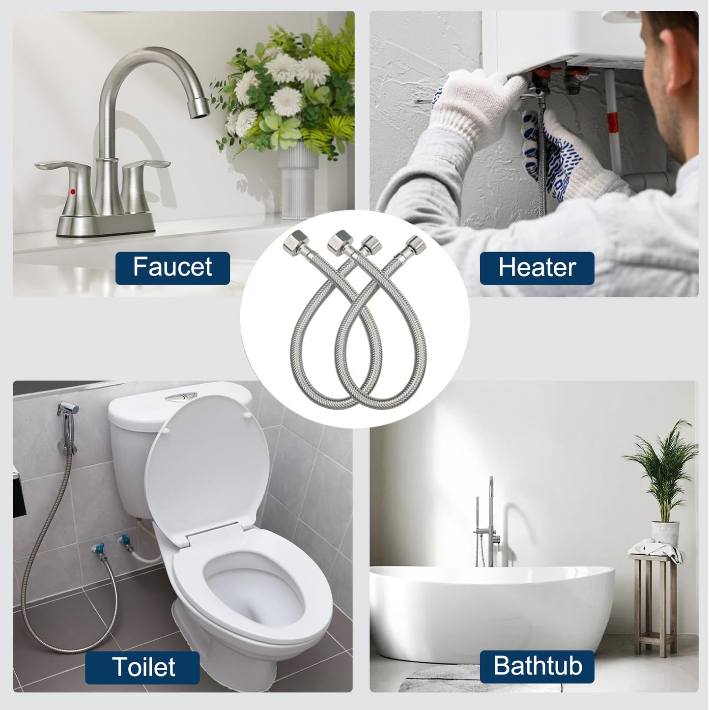 48" Faucet Supply Line,3/8" Comp x 1/2" FIP Flexible Faucet Connector,Stainless Steel Braided Supply Line for Long Distance Use of Faucet Sink, Water Heater, Angle Valve（Plumbers Tape Include）