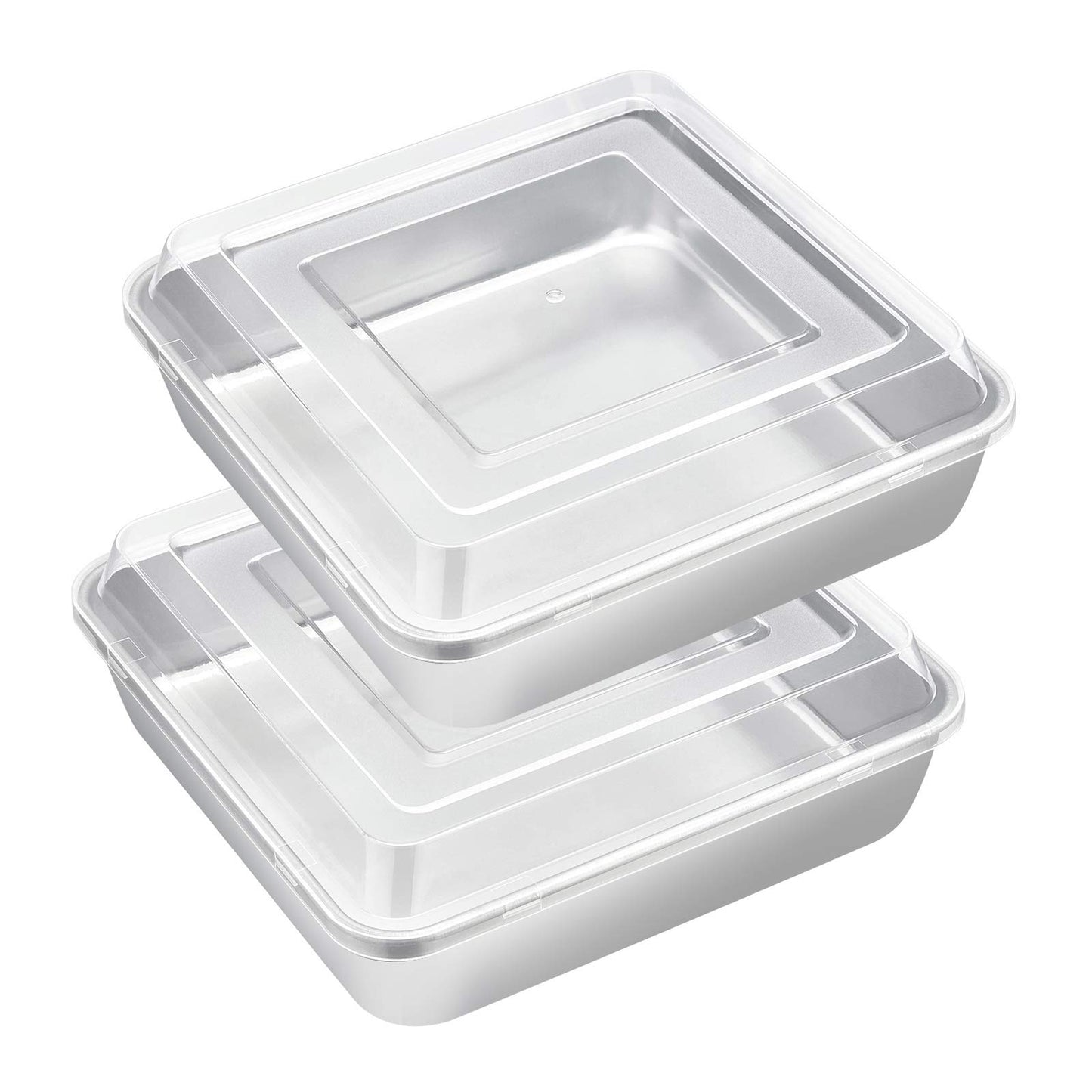 8 x 8-Inch Baking Pan with lid, E-far Square Cake Brownie Baking Pans Stainless Steel Bakeware Set of 2, Non-toxic & Healthy, Easy Clean & Dishwasher Safe - 4 Pieces(2 Pans + 2 Lids)