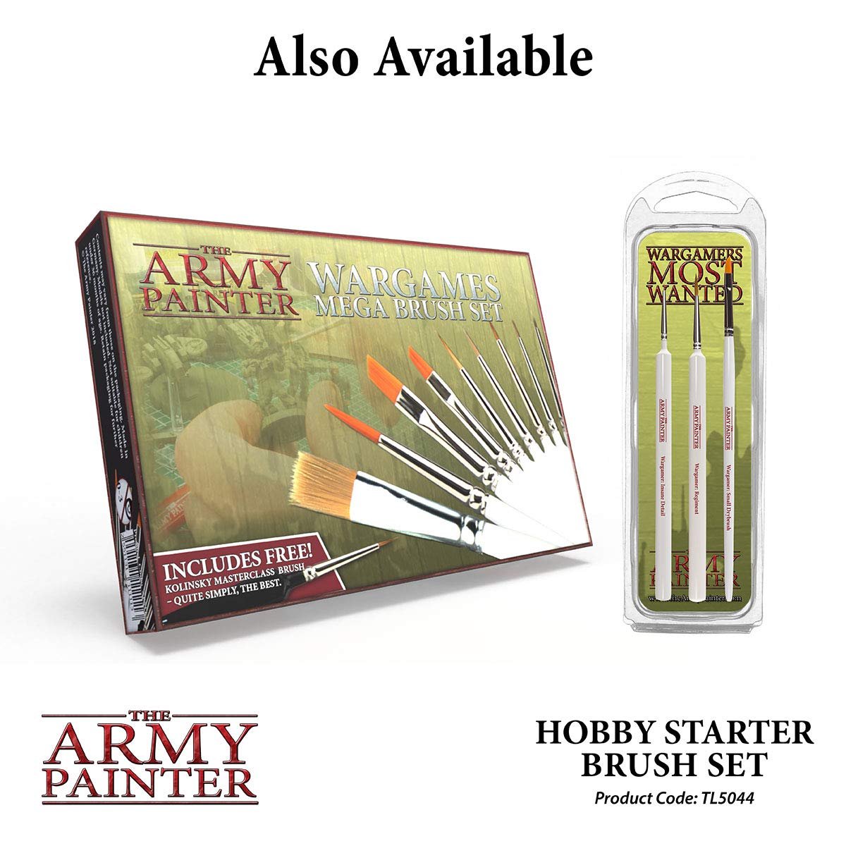 The Army Painter, Hobby Starter Brush Set, 3 Paint Brushes for Acrylic Paint incl. Drybrush, Detail & Standard Size - Model Brush for Miniature Fantasy Painting