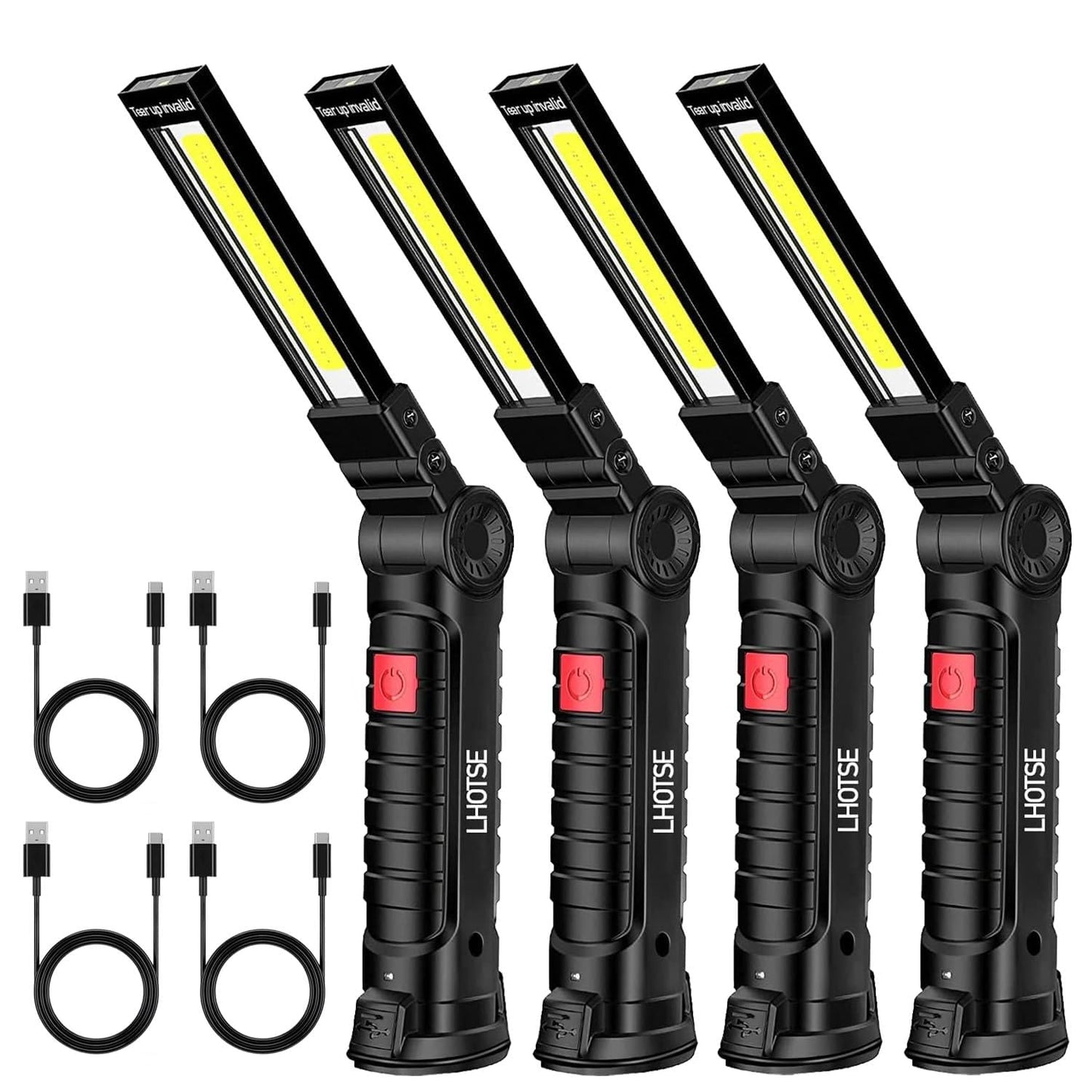 Rechargeable Work Lights, LED Work Light with Magnetic Base and Hanging Hook,360°Rotate 5 Modes Magnetic Rechargeable Flashlights for Mechanics Car Repair, Home, Garage, Emergency,BBQ,Camping(4 Pack)