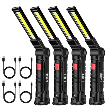Rechargeable Work Lights, LED Work Light with Magnetic Base and Hanging Hook,360°Rotate 5 Modes Magnetic Rechargeable Flashlights for Mechanics Car Repair, Home, Garage, Emergency,BBQ,Camping(4 Pack)
