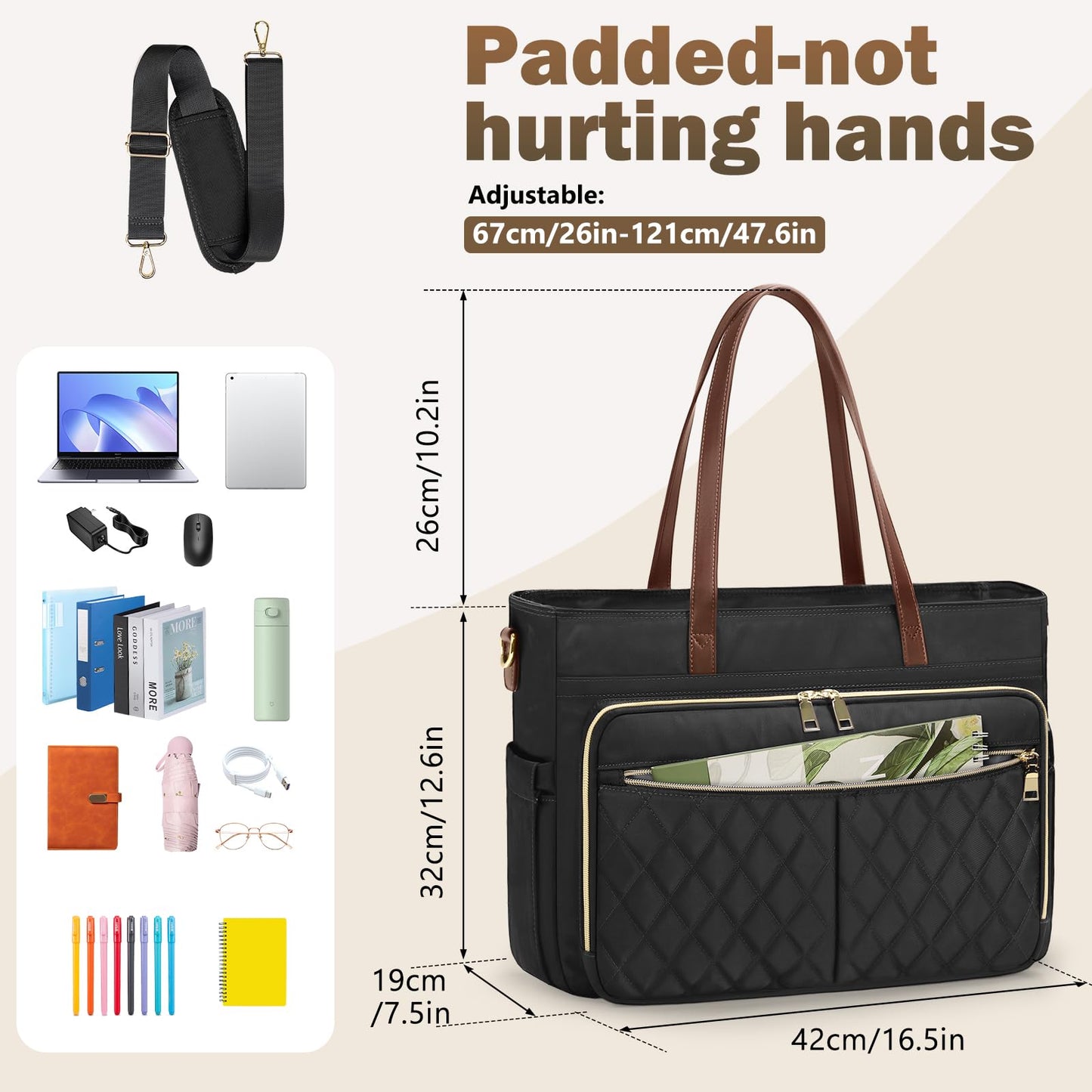 Teacher Bag 15.6 Inch Work Bag Women Laptop Tote Bag with Accordion File Organizer Pocket & Insulated Pocket Computer Tote Bag for Nursing, Office, College, Travel