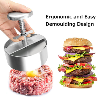 TIANTOU Burger Press, Stainless Steel Adjustable Hamburger Meat Press, Non Stick Patty Press are Suitable for Beef, Vegetables, Burgers and Cooking,BPA Free - Ideal for BBQ, Silver