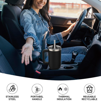 WATERSY 40 oz Tumbler with Handle,Tumbler with Lid and Straw,Double Wall Insulated Cup Stainless Steel Travel Mug(Cold for 34 Hours),Water Bottle for Iced Tea,Coffee,Cold Beverages(Black)