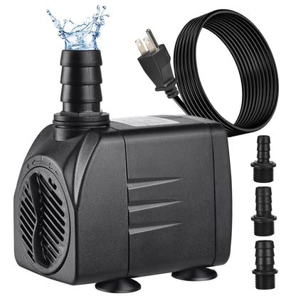 550GPH Submersible Water Pump(2000L/H),Ultra Quiet Water Pump with 6.6ft High Lift,Fountain Pump with 6.6ft Power Cord,3 Nozzles for Fish Tank or Pond/Rockery/Fountain/Hydroponic/Bird Bath