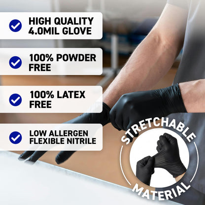 72HRS Black Nitrile Gloves - Disposable Gloves-4 Mil, Gant Noir, Gants Jetables, Black Gloves for Cooking & Cleaning