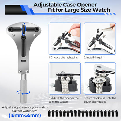 Watch Repair Kit, Ohuhu 192 PCS UPGRADED Heavy Duty Watch Link Removal Battery Replacement Band Tool Kit, Watch Back Remover Tool Professional Watch Repair Opener Tools with PU Leather Bag User Manual