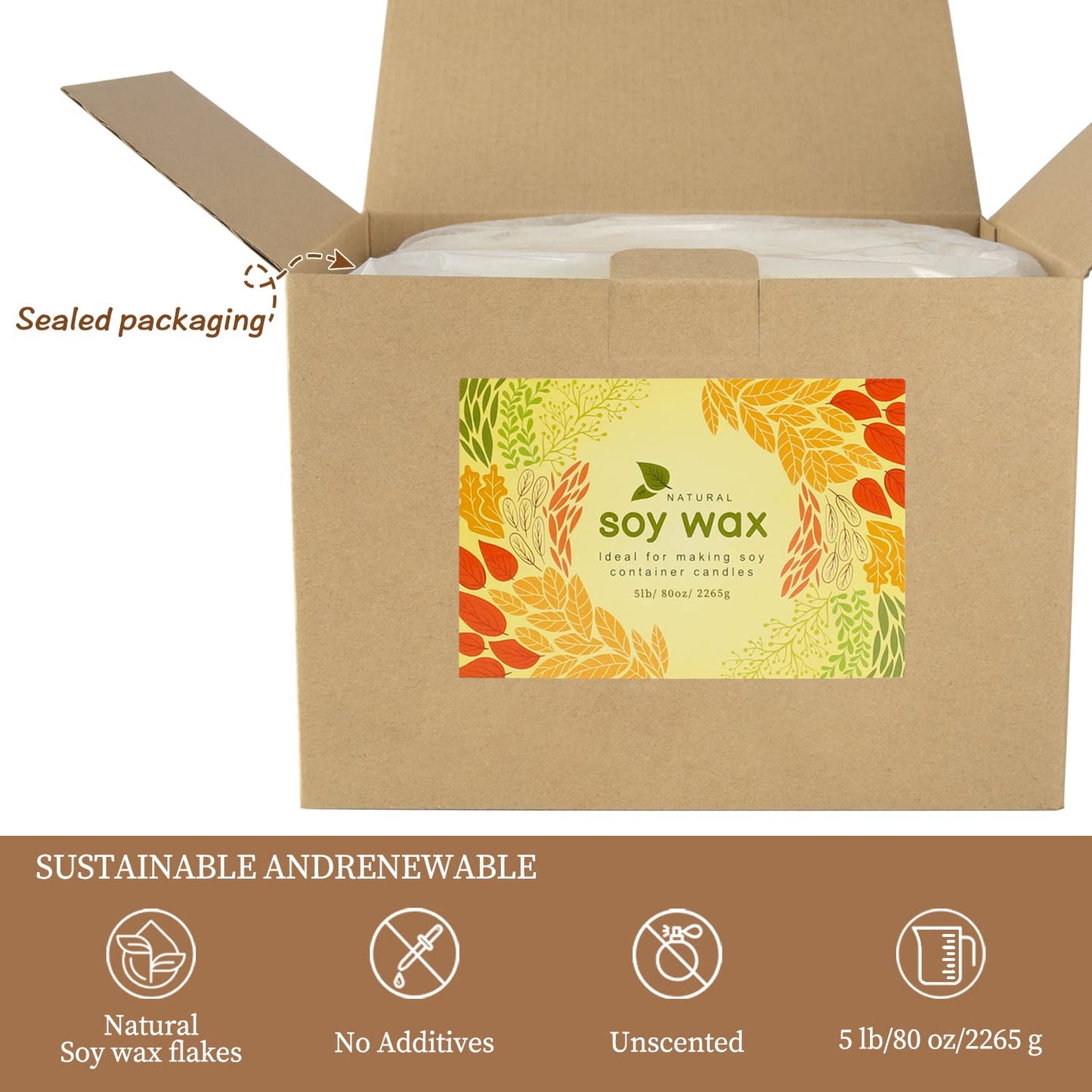 5LB Natural Soy Wax Flakes Kit - DIY Candle Making Supplies for Container & Pillar Candles, 80oz Pure Soy Wax for Crafting.