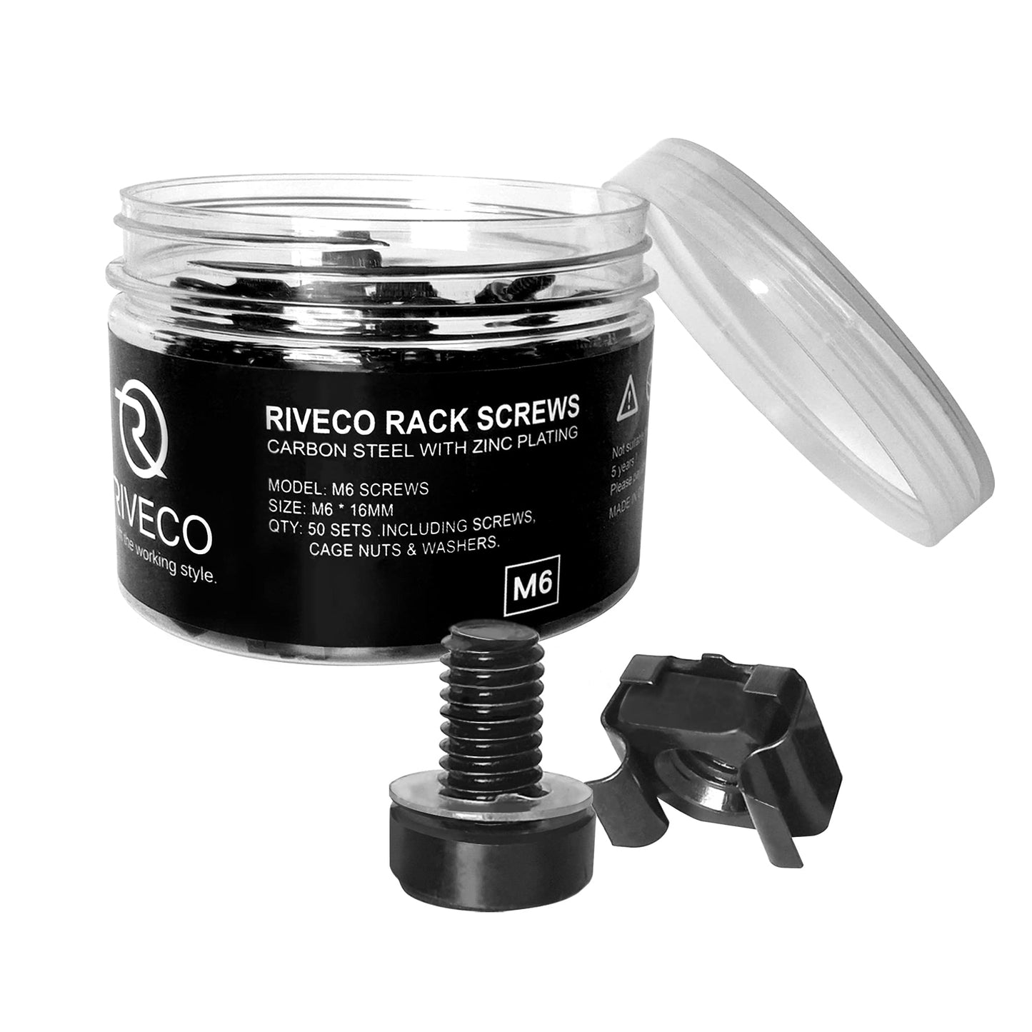 RIVECO Rack Screws & Cage Nuts for Server Cabinets & Racks Mounting Network Equipment Clip Nuts 50 Sets M6 x 16mm Black…