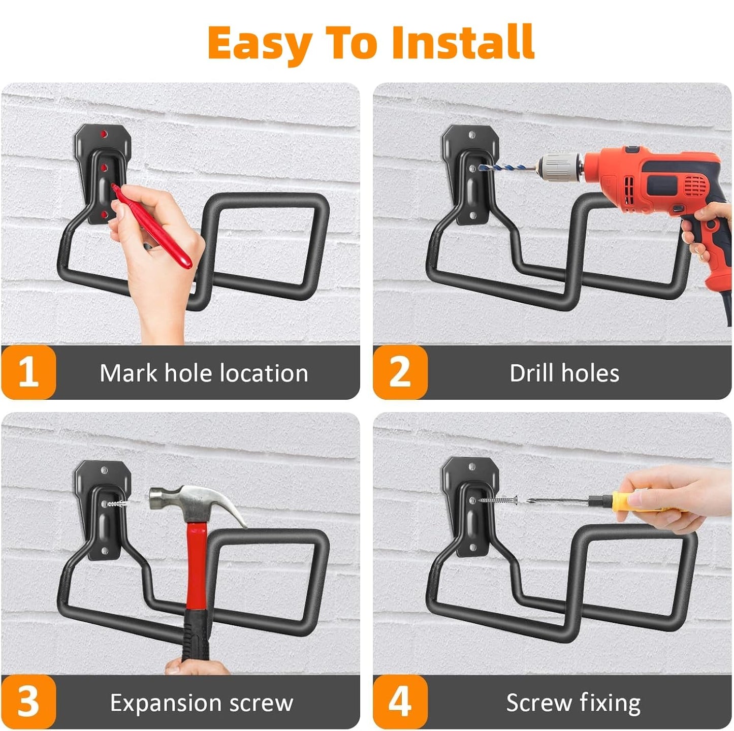 2 Pcs Metal Garden Hose Holder, Heavy Duty Hose Hanger Hose Reel Wall Mounted Water Hose Hooks for Water Hose, Extension Cords