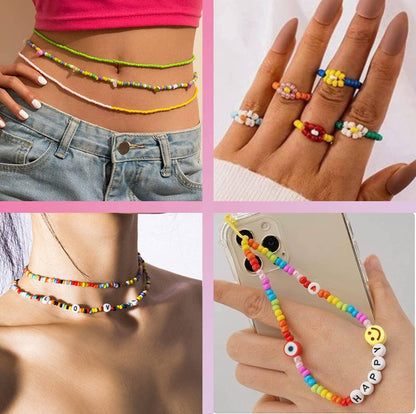 54000pcs Glass Seed Beads for Jewelry Making Kit, 120 Colors 2mm Small Beads Kit Bracelet Beads with Letter Evil Eye Beads Jump Rings & Charms Pendants for Bracelets Making, DIY, Art and Craft