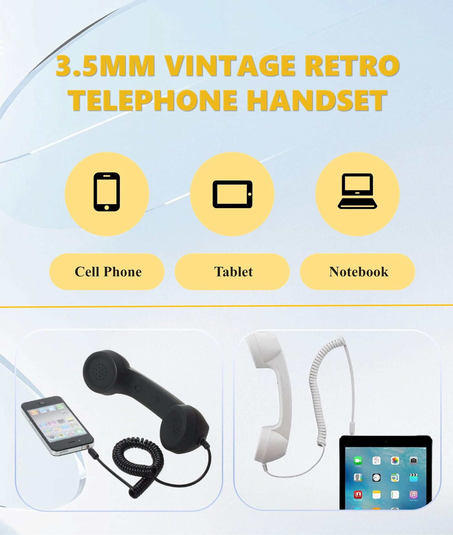 Vintage Retro Telephone Handset, Cell Phone Receiver MIC Microphone Speaker for Cellphone, Smartphone and Computers, Old Telephone Headse with 3.5 Mm Socket (Black)