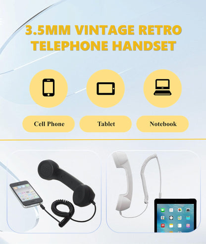 Vintage Retro Telephone Handset, Cell Phone Receiver MIC Microphone Speaker for Cellphone, Smartphone and Computers, Old Telephone Headse with 3.5 Mm Socket (Black)